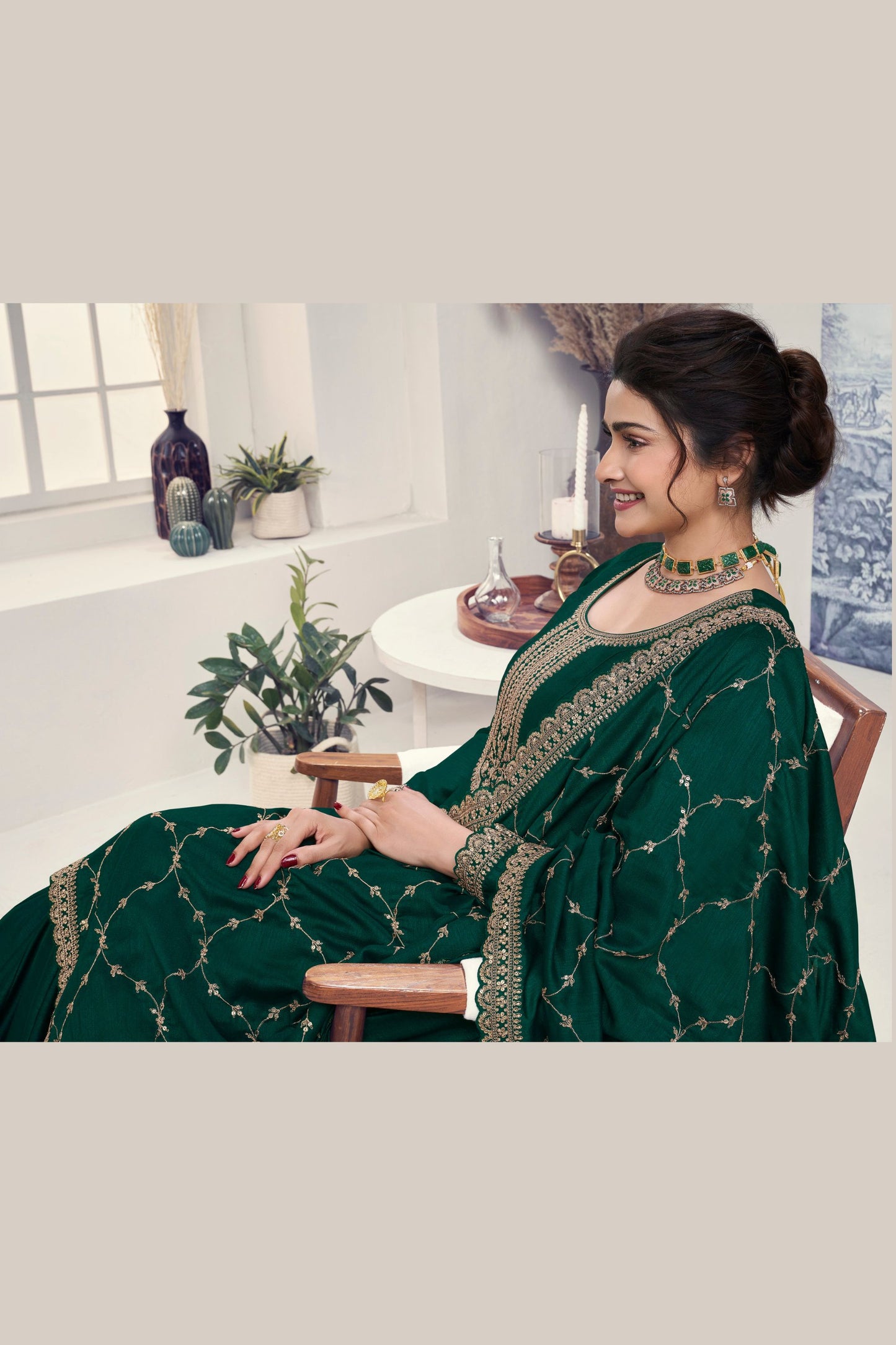 Green Georgette Silk Floor Length Long Anarkali Suit For Indian Festivals & Pakistani Weddings Dress - Embroidery Work