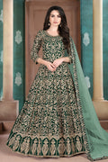 Green Georgette Thread Embroidery Anarkali Dresses for an Indian Wedding Guest