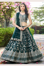 Green Jacquard Silk Lehenga Choli For Indian & Pakistani Wedding Festival - Sequence Embroidery Work, Zari Work