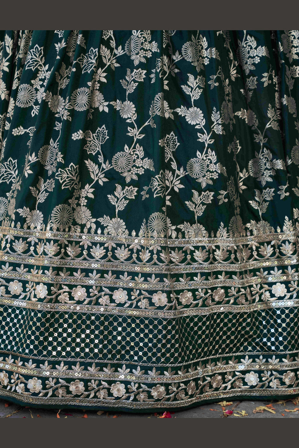 Green Jacquard Silk Lehenga Choli For Indian & Pakistani Wedding Festival - Sequence Embroidery Work, Zari Work