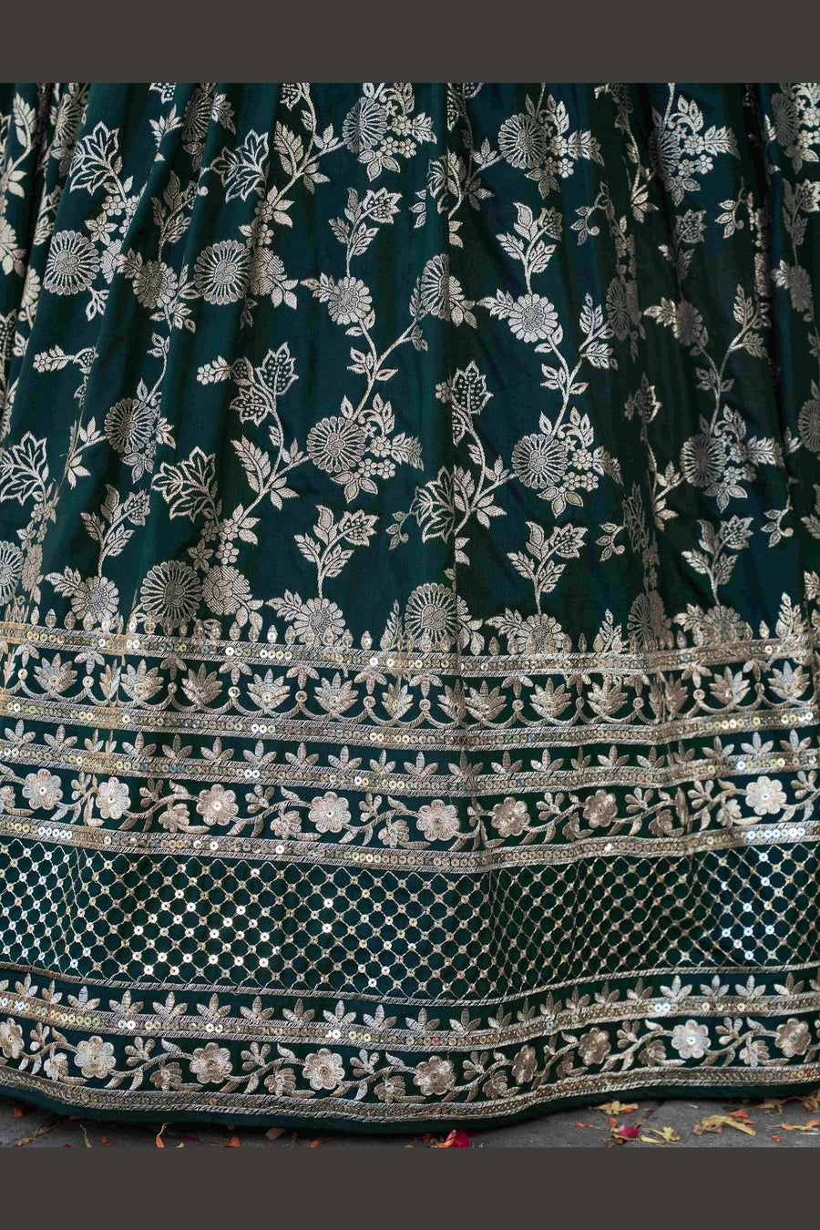 Green Jacquard Silk Lehenga Choli For Indian & Pakistani Wedding Festival - Sequence Embroidery Work, Zari Work