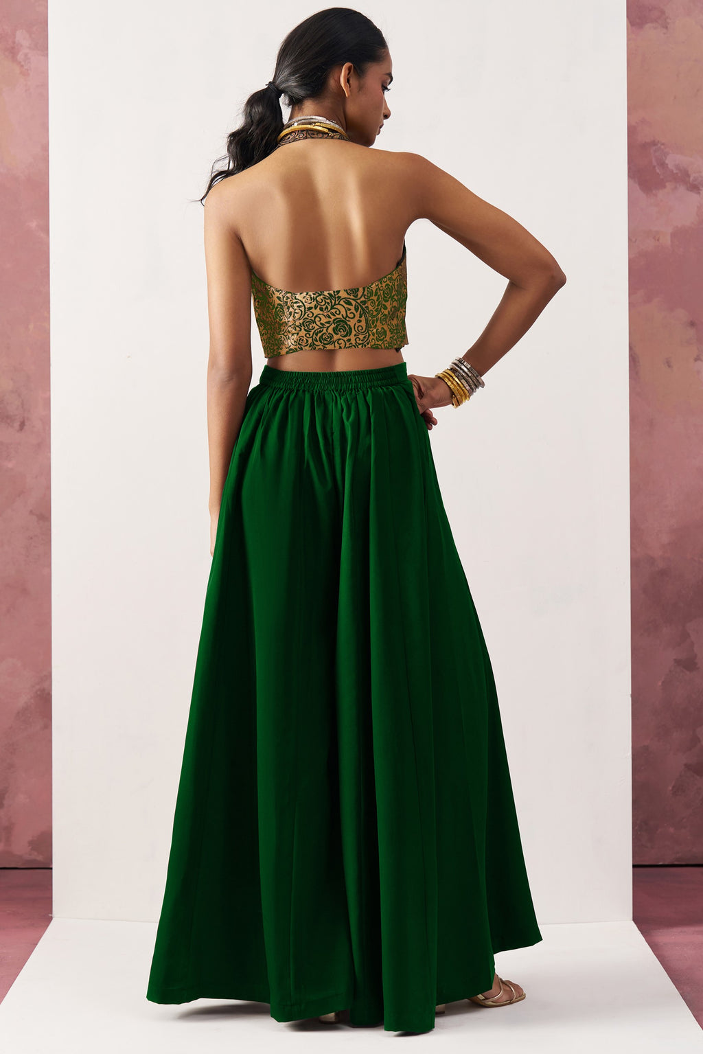 Green Jacquard Waistcoat with Plazo For Indian Weddings & Pakistani Festival