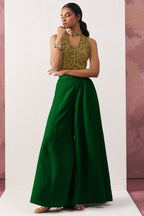 Green Jacquard Waistcoat with Plazo For Indian Weddings & Pakistani Festival