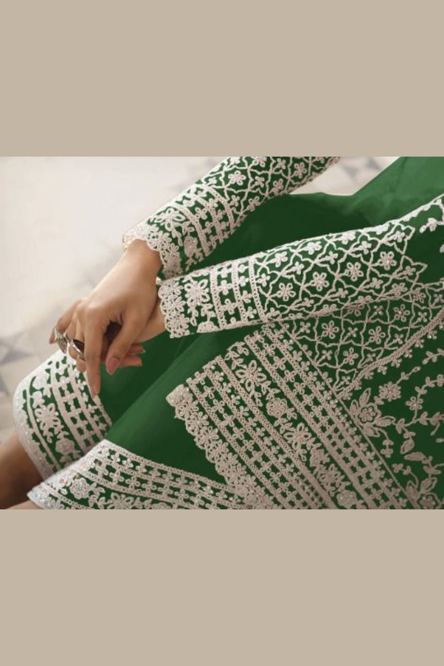 Green Net & Cording Work Salwar Kameez Plazzo Suit For Indian Wedding & Festival - Embroidery Work, Cording Work
