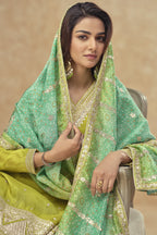 Green Simar Silk Plazo Suit For Indian Festivals & Weddings - Embroidery Work, Print Work