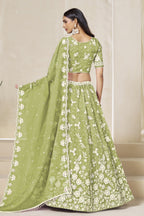 Green Sage Crushed Organza Lehenga Choli for Wedding with Thread & Sequin Embroidery