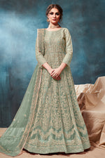 Green Net Anarkali with Dori Embroidery Indian Dresses for Women