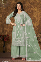 Green Net Plazo with Thread Embroidery for Pakistani Style Wedding Dresses
