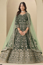Green Velvet Suit Women Anarkali with Thread and Sequins Work