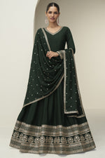 Green Premium Silk Anarkali Dress for Wedding with Sequins & Thread Work