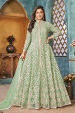 Green Net Anarkali Indian Party Wear Dresses with Sequins Work