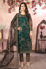 Green Net Traditional Pakistani Clothing Kameez with Pant