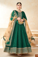 Green Taffeta Silk Anarkali Gown Dress for Ladies with Embroidery Work