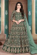 Green Georgette Thread Embroidery Anarkali Dresses for an Indian Wedding Guest
