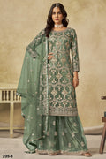 Green Net Plazo Suit Design for Wedding with Thread and Sequins Embroidery