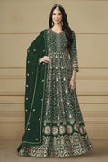 Green Georgette Anarkali Dress with Thread and Sequins Embroidery