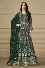 Green Georgette Anarkali Dress with Thread and Sequins Embroidery