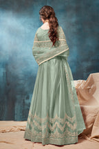 Green Net Anarkali with Dori Embroidery Indian Dresses for Women