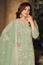 Green Net Plazo with Thread Work for Sangeet Outfits for Women