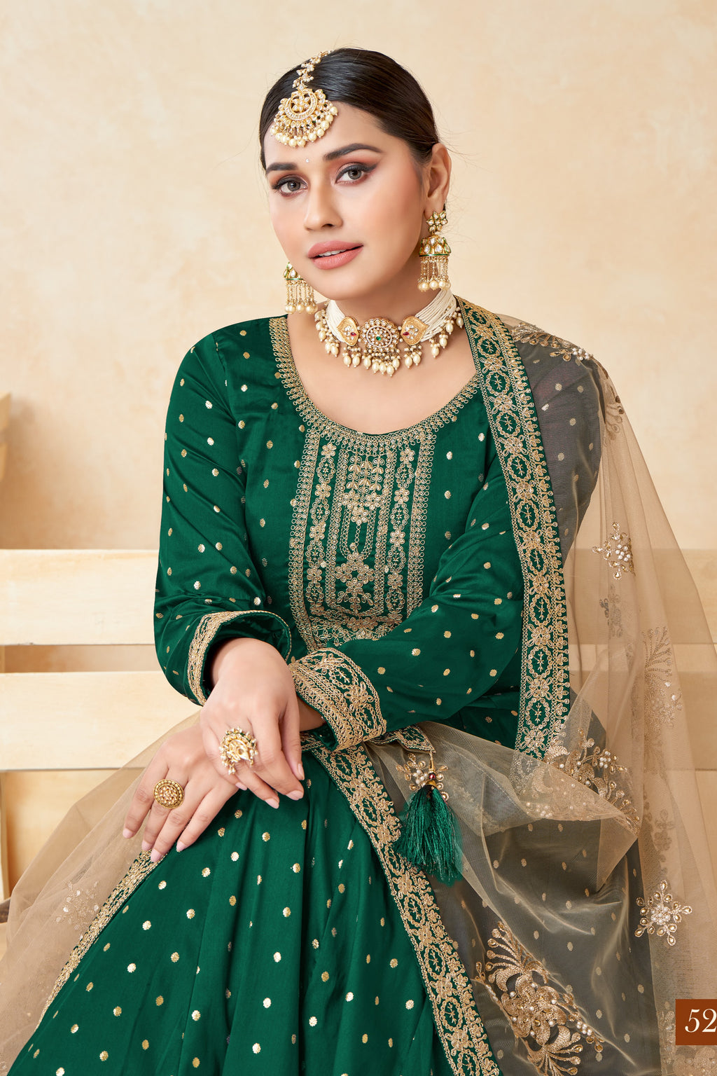 Green Taffeta Silk Anarkali Gown Dress for Ladies with Embroidery Work