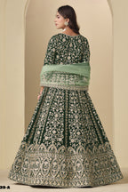 Green Velvet Suit Women Anarkali with Thread and Sequins Work