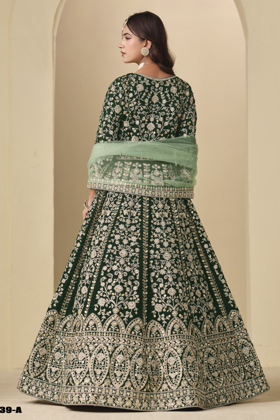 Green Velvet Suit Women Anarkali with Thread and Sequins Work