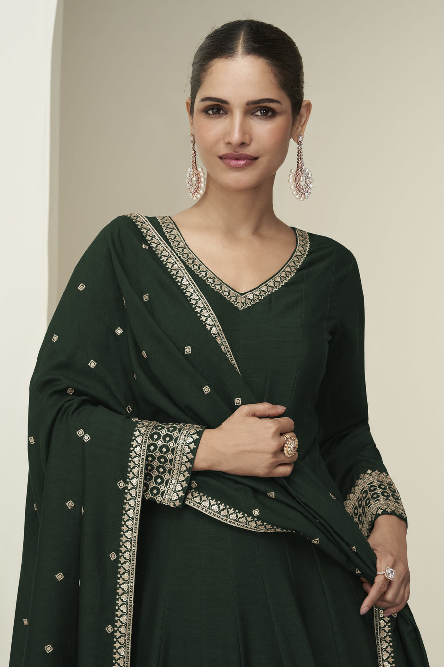 Green Premium Silk Anarkali Dress for Wedding with Sequins & Thread Work 40 Green Premium Silk Anarkali Dress for Wedding with Sequins & Thread Work 40