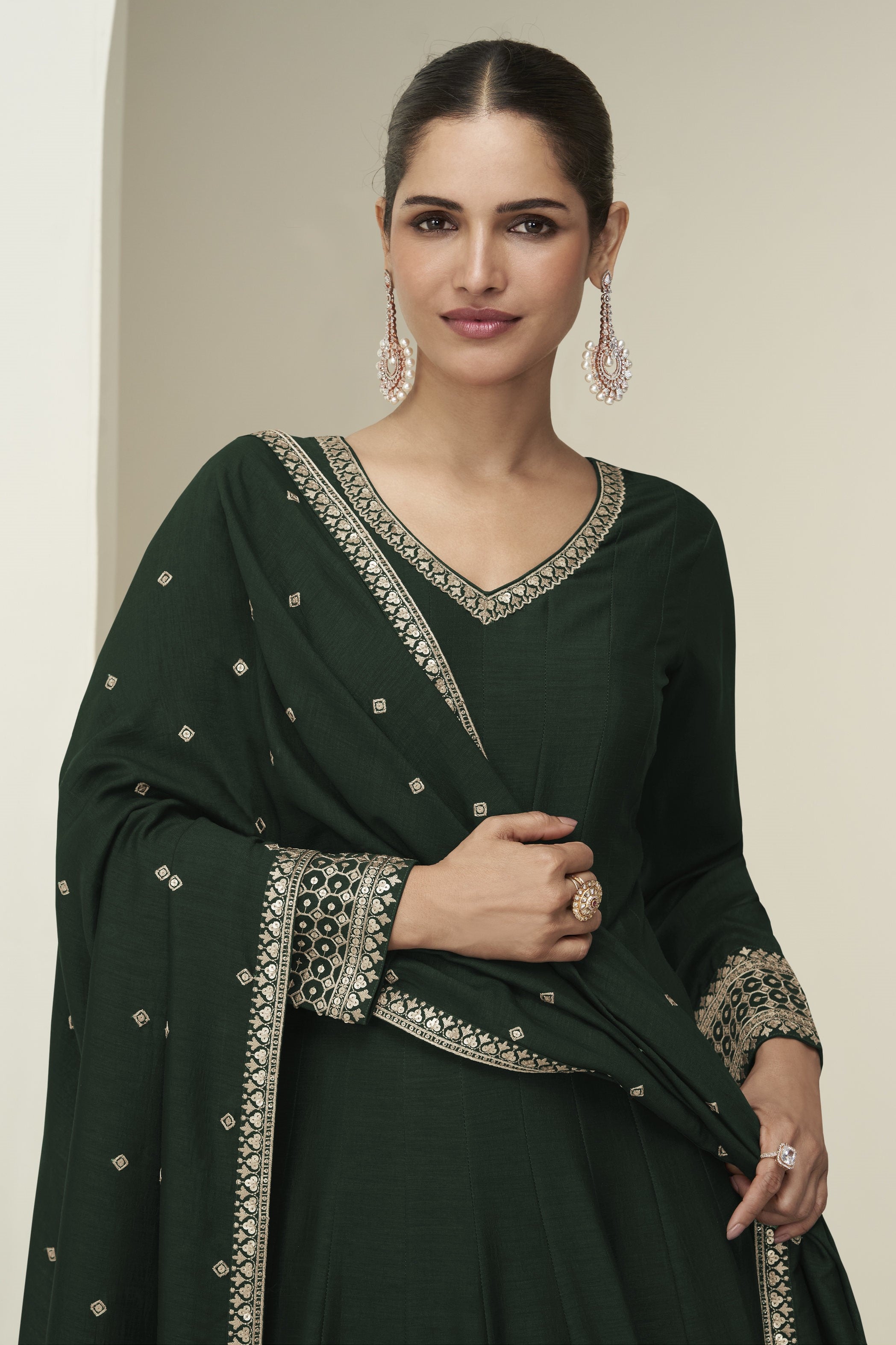 Green Premium Silk Anarkali Dress for Wedding with Thread and Sequins Work