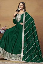 Green Art Silk Plain Anarkali Suit with Sequins and Dori Work