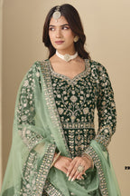 Green Velvet Suit Women Anarkali with Thread and Sequins Work