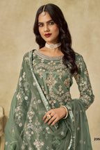 Green Net Plazo Suit Design for Wedding with Thread and Sequins Embroidery
