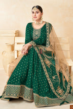 Green Taffeta Silk Anarkali Gown Dress for Ladies with Embroidery Work
