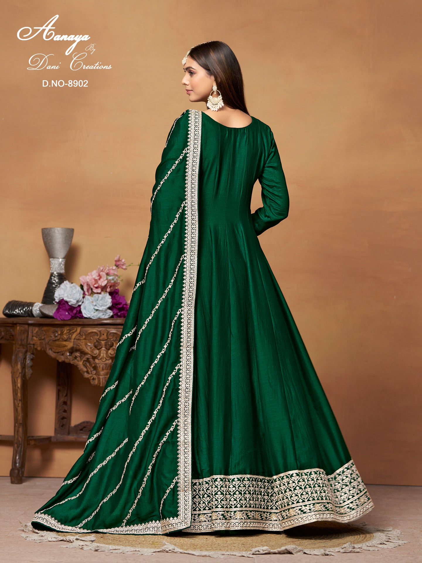 Green Art Silk Plain Anarkali Suit with Sequins and Dori Work