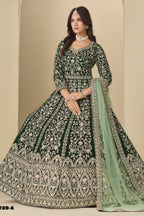 Green Velvet Suit Women Anarkali with Thread and Sequins Work