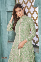 Green Net Anarkali Indian Party Wear Dresses with Sequins Work