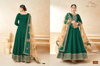 Green Taffeta Silk Anarkali Gown Dress for Ladies with Embroidery Work