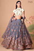 Grey Art Silk Lehenga Choli For Indian & Pakistani Wedding Festival - Sequins & Thread Embroidery Work, Zari Work, Real Mirror Work, Mirr
