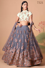 Grey Art Silk Lehenga Choli For Indian & Pakistani Wedding Festival - Sequins & Thread Embroidery Work, Zari Work, Real Mirror Work, Mirr