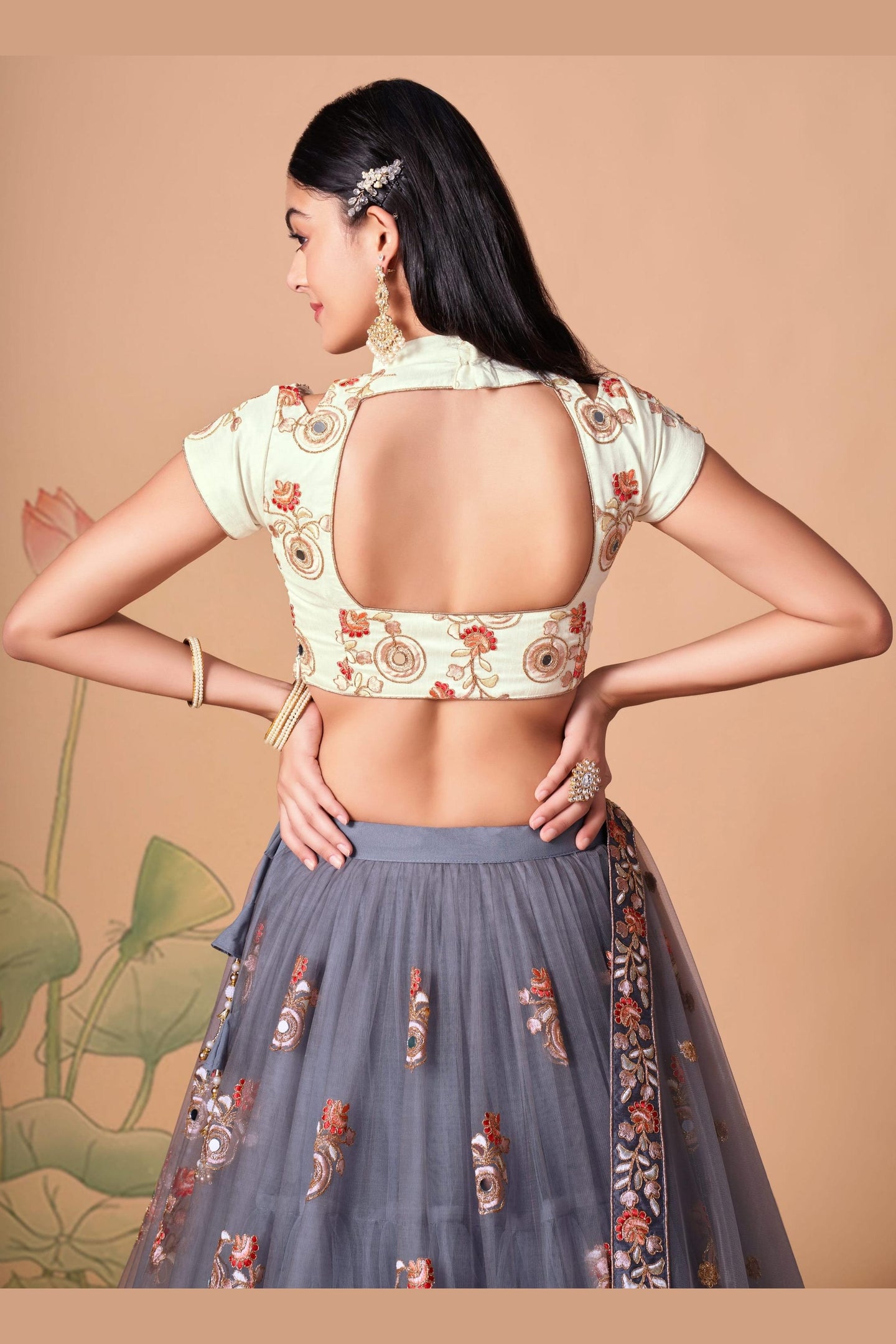 Grey Art Silk Lehenga Choli For Indian & Pakistani Wedding Festival - Sequins & Thread Embroidery Work, Zari Work, Real Mirror Work, Mirr