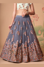 Grey Art Silk Lehenga Choli For Indian & Pakistani Wedding Festival - Sequins & Thread Embroidery Work, Zari Work, Real Mirror Work, Mirr
