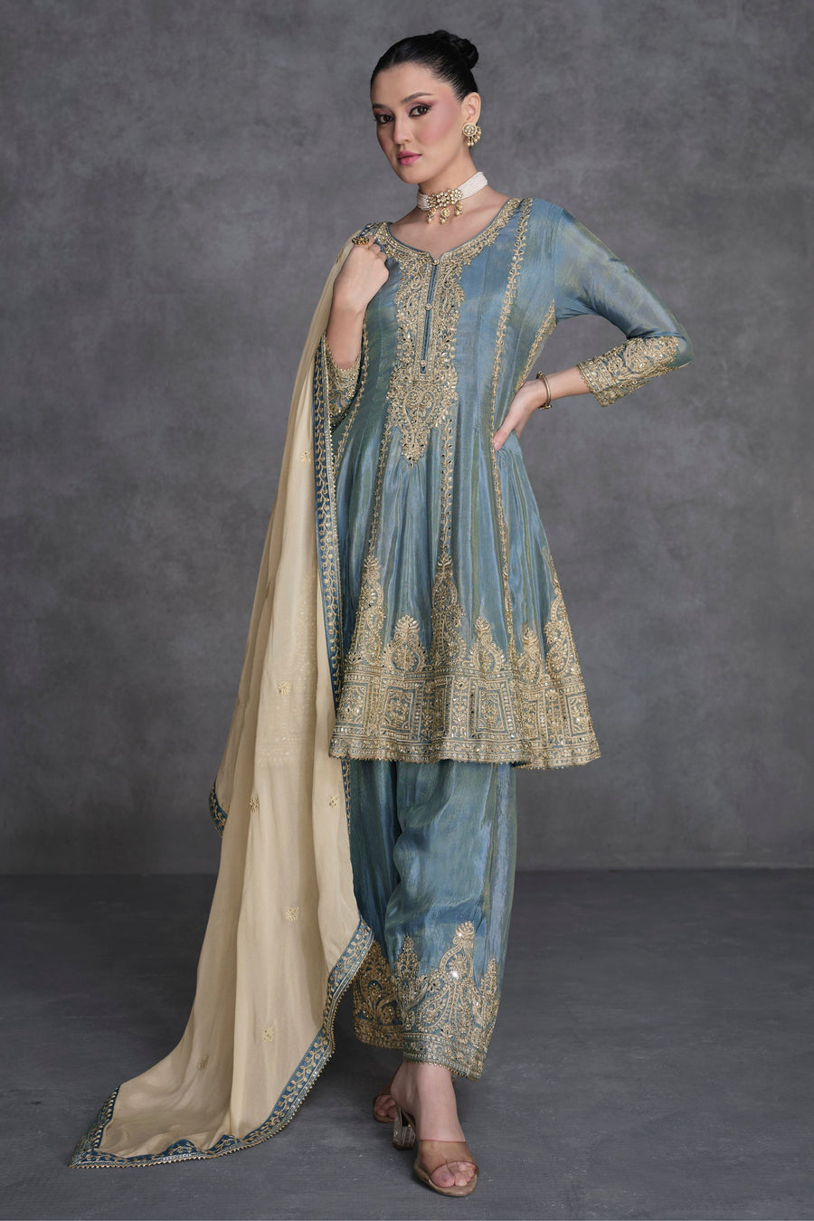 Pakistani Eid Ladies Eid Clothes Chiffon Embroidered Pakistani Eid Dress For Girls In Olive Green Color Pakistani Eid Ladies Eid Clothes Chiffon Embroidered Pakistani Eid Dress For Girls In Olive Green Color
