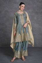 Grey Organza Salwar Kameez For Indian Suit Festivals & Pakistani Weddings - Embroidery Work
