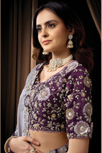 Grey Satin Saree for Wedding Guest with Sequin and Pearl Work