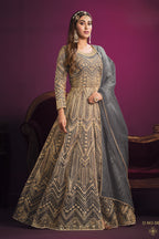 Grey Net Thread Work Anarkali Indian Dresses for Women