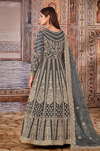 Grey Art Silk Pakistani Anarkali Dress with Sequins and Thread Embroidery