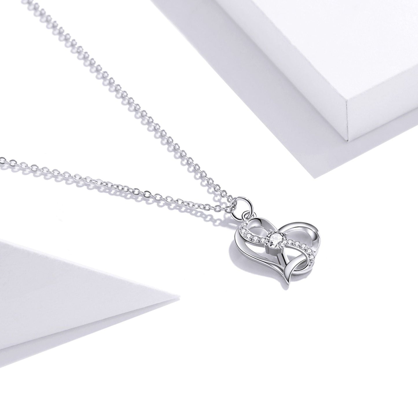 Heart Shape S925 Sterling Silver Necklace with Zirconia Diamond - Elegant Gift