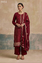 Maroon Georgette Kameez With Pant For Indian & Pakistani Wedding Festival - Thread & Sequins Embroidery Work, Khatli Work