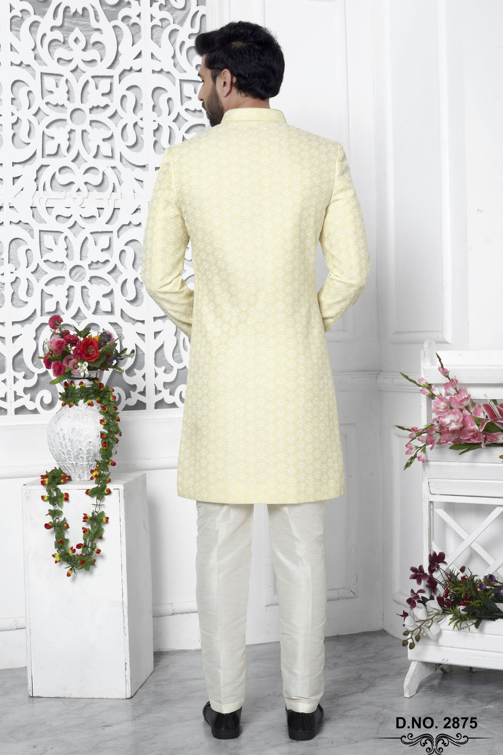 Ivory Art Silk Embroidery Work Wedding Reception Dress for Male Indo Western