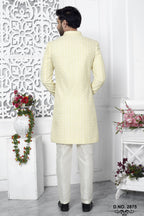 Ivory Art Silk Embroidery Work Wedding Reception Dress for Male Indo Western