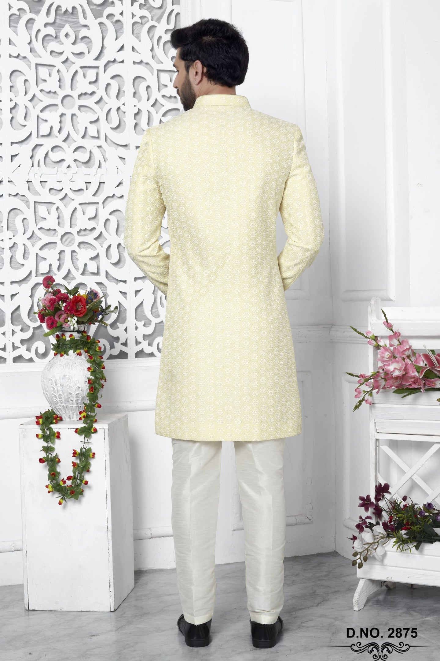 Ivory Art Silk Embroidery Work Wedding Reception Dress for Male Indo Western